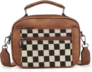Checkered Crossbody Bag Checkered Purse for Women Checkerboard Leather Shoulder Bag Plaid Crossbody Purse Leather Handbags