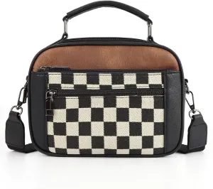 Checkered Crossbody Bag Checkered Purse for Women Checkerboard Leather Shoulder Bag Plaid Crossbody Purse Leather Handbags