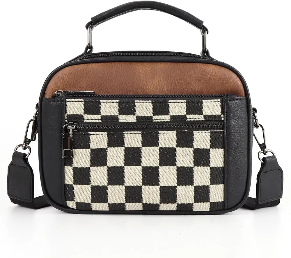 Checkered Crossbody Bag Checkered Purse for Women Checkerboard Leather Shoulder Bag Plaid Crossbody Purse Leather Handbags