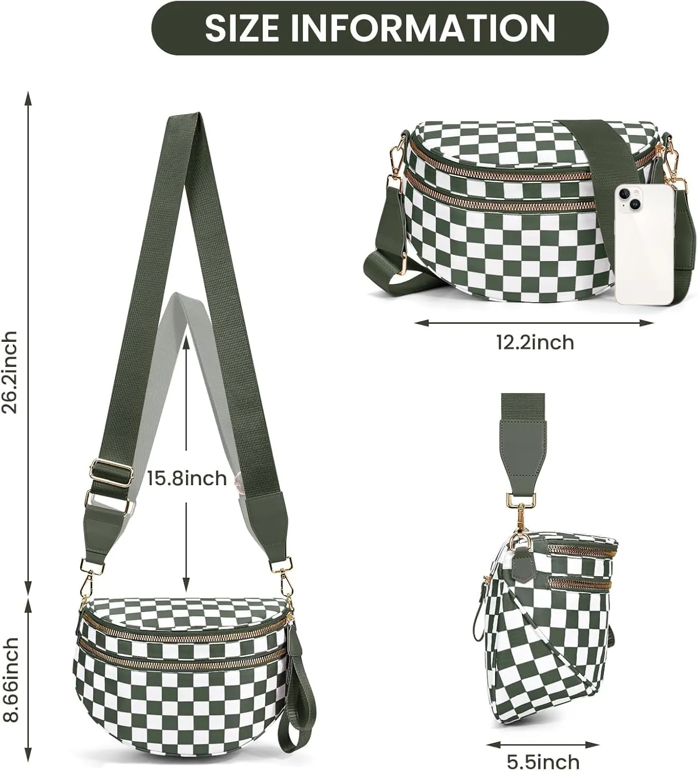 Checkered Crossbody Bag for Women Fanny Packs Shoulder Bum Bag Hobo Purses Handbags for Travel
