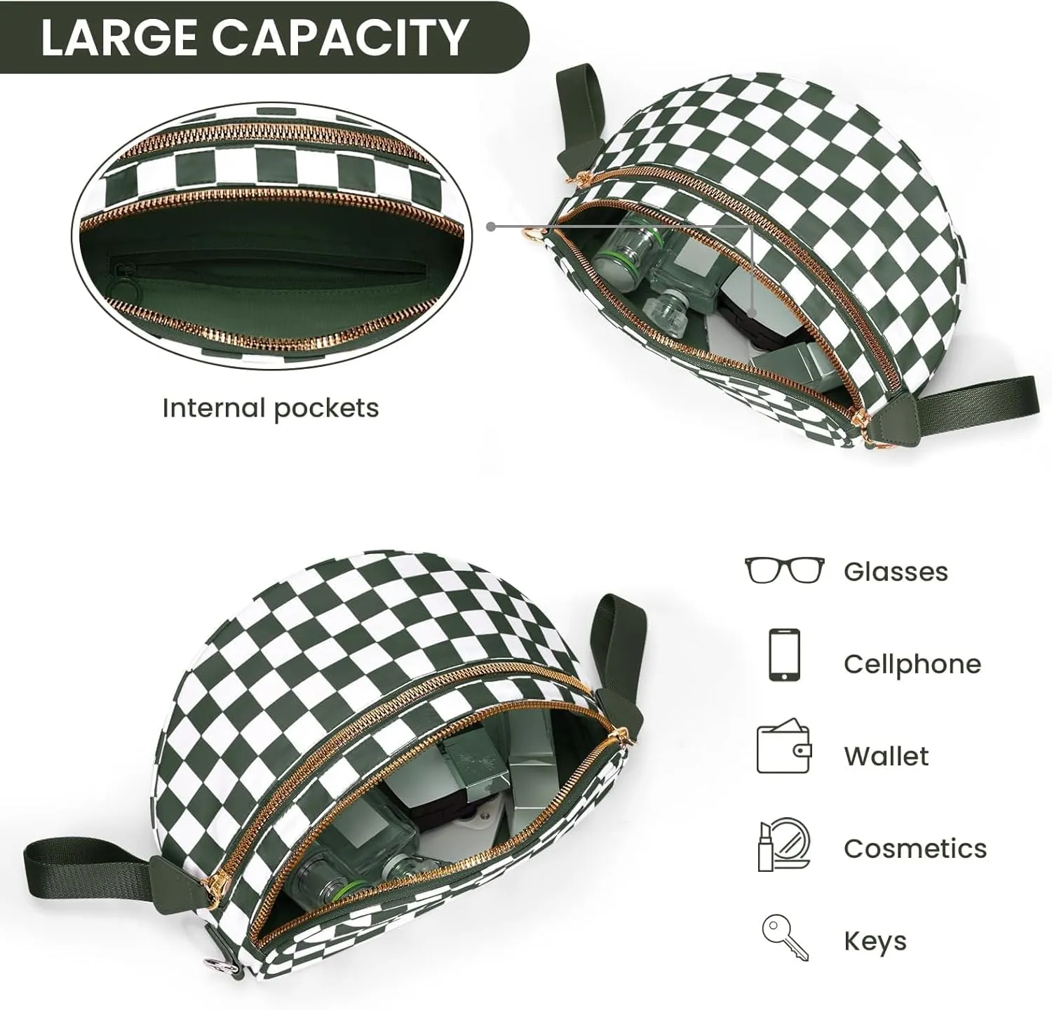 Checkered Crossbody Bag for Women Fanny Packs Shoulder Bum Bag Hobo Purses Handbags for Travel