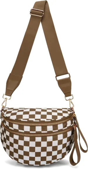 Checkered Crossbody Bag for Women - Nylon Sling Bags with Shoulder Strap, Wallets Purse Handbags