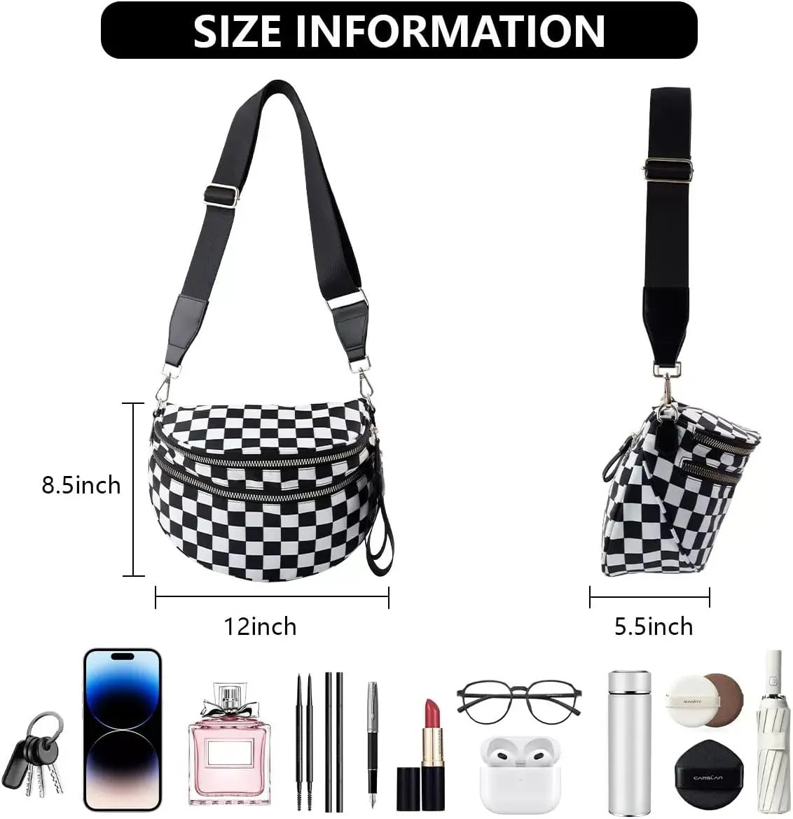 Checkered Crossbody Bag for Women - Nylon Sling Bags with Shoulder Strap, Wallets Purse Handbags