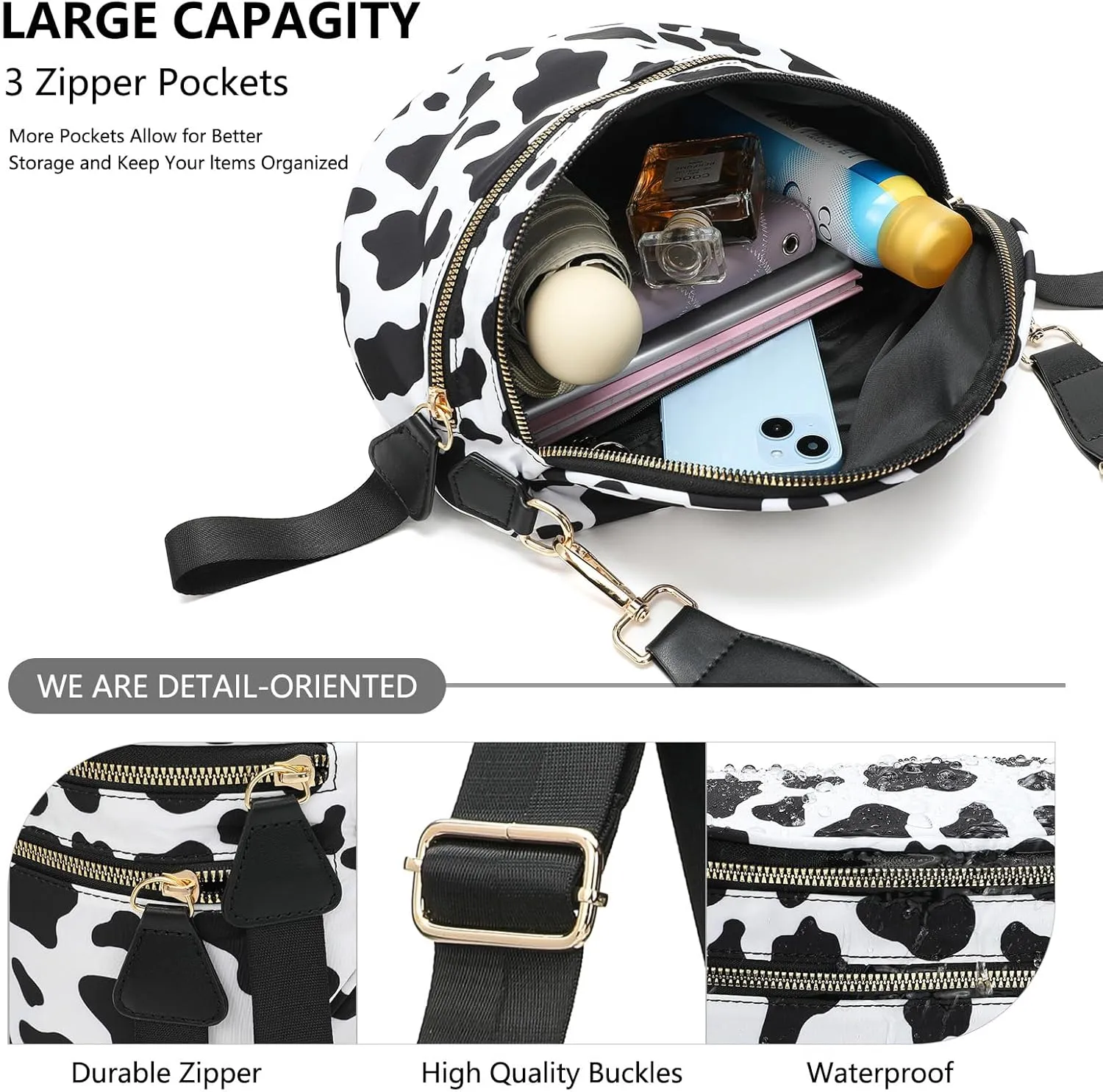 Checkered Crossbody Bag for Women - Nylon Sling Bags with Shoulder Strap, Wallets Purse Handbags