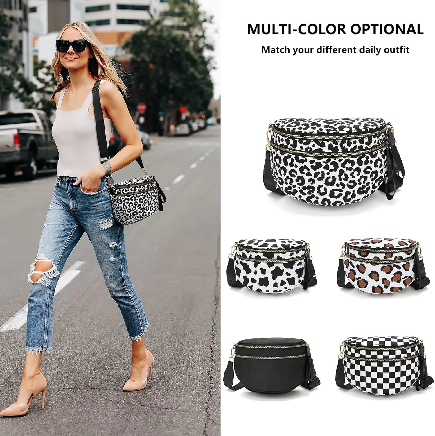 Checkered Crossbody Bag for Women - Nylon Sling Bags with Shoulder Strap, Wallets Purse Handbags