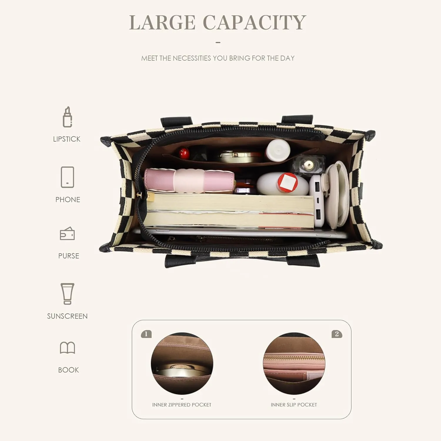 Checkered Crossbody Bag for Women PU Leather Tote Bag Black and White Plaid Pattern Purse Shoulder Bag for Work Travel