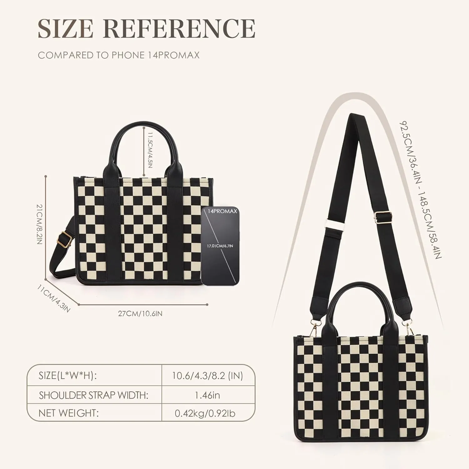 Checkered Crossbody Bag for Women PU Leather Tote Bag Black and White Plaid Pattern Purse Shoulder Bag for Work Travel