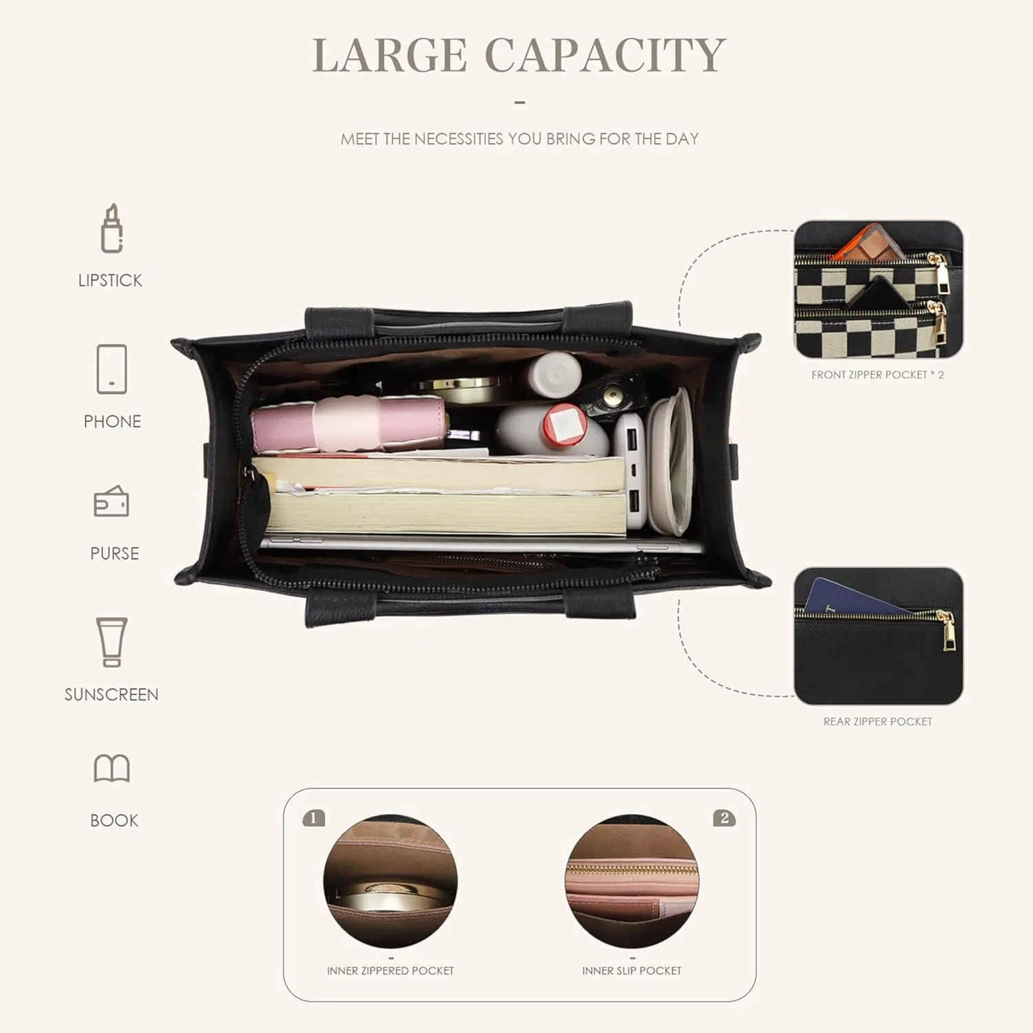 Checkered Crossbody Bag for Women PU Leather Tote Bag Black and White Plaid Pattern Purse Shoulder Bag for Work Travel