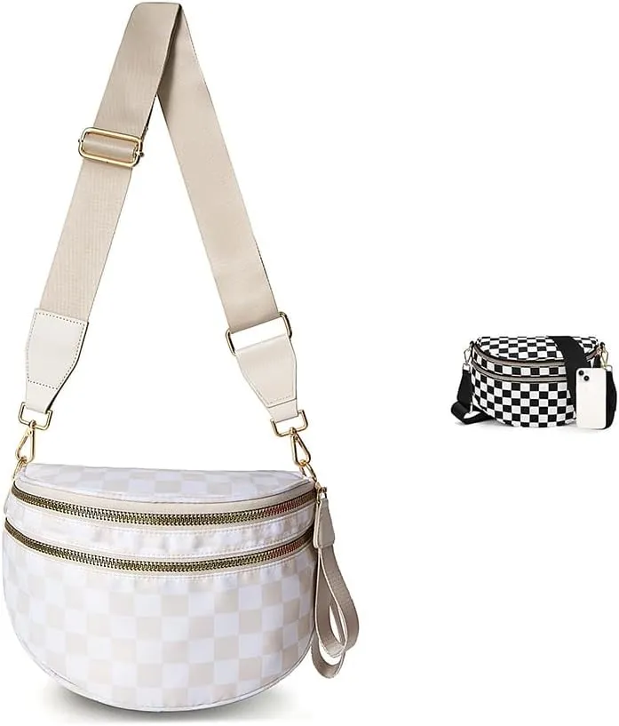 Checkered Crossbody Bag Large Capacity Shoulder Bag for Women 2025 New Checkered Purse Plaid Womens Cross Body Purses