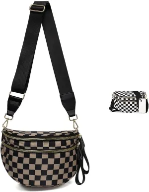Checkered Crossbody Bag Large Capacity Shoulder Bag for Women 2025 New Checkered Purse Plaid Womens Cross Body Purses