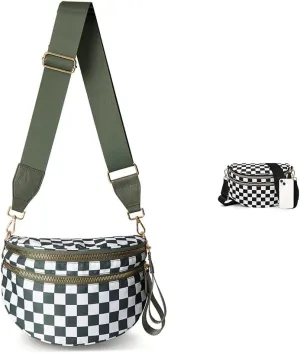 Checkered Crossbody Bag Large Capacity Shoulder Bag for Women 2025 New Checkered Purse Plaid Womens Cross Body Purses