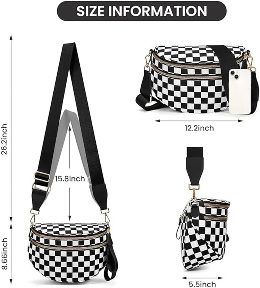 Checkered Crossbody Bag Large Capacity Shoulder Bag for Women 2025 New Checkered Purse Plaid Womens Cross Body Purses
