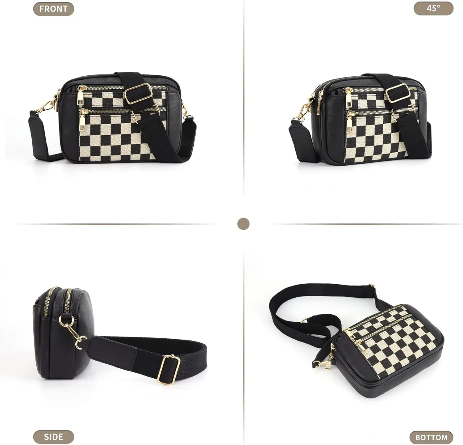 Checkered Crossbody Bags for Women Plaid Womens Cross Body Purses Checkerboard Leather Shoulder Bag Handbags