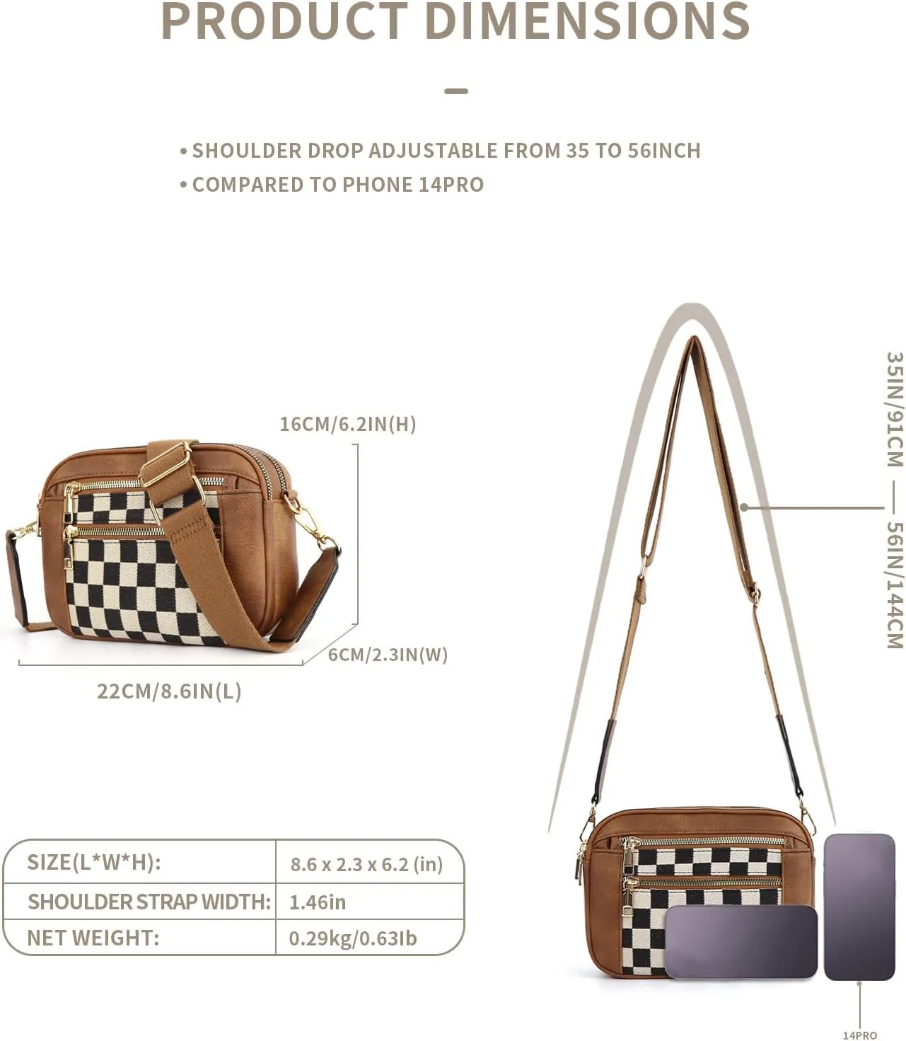 Checkered Crossbody Bags for Women Plaid Womens Cross Body Purses Checkerboard Leather Shoulder Bag Handbags