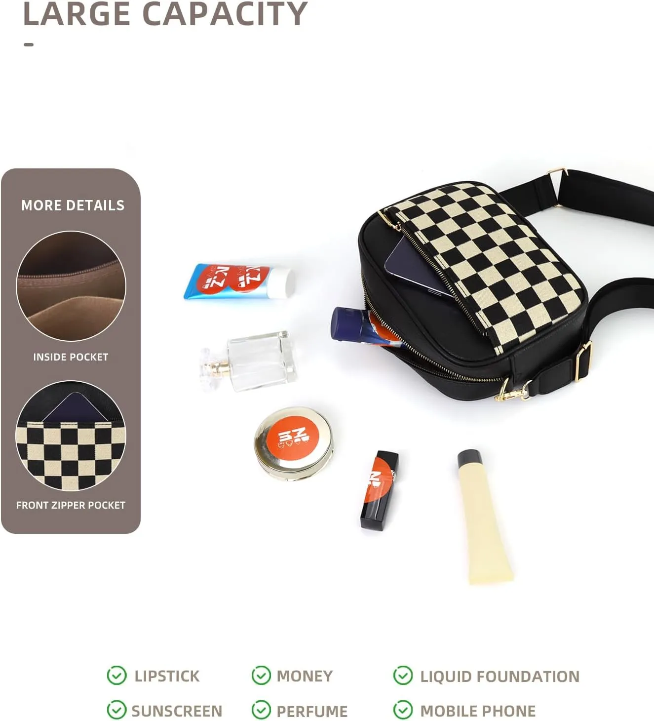 Checkered Crossbody Bags for Women Plaid Womens Cross Body Purses Checkerboard Leather Shoulder Bag Handbags