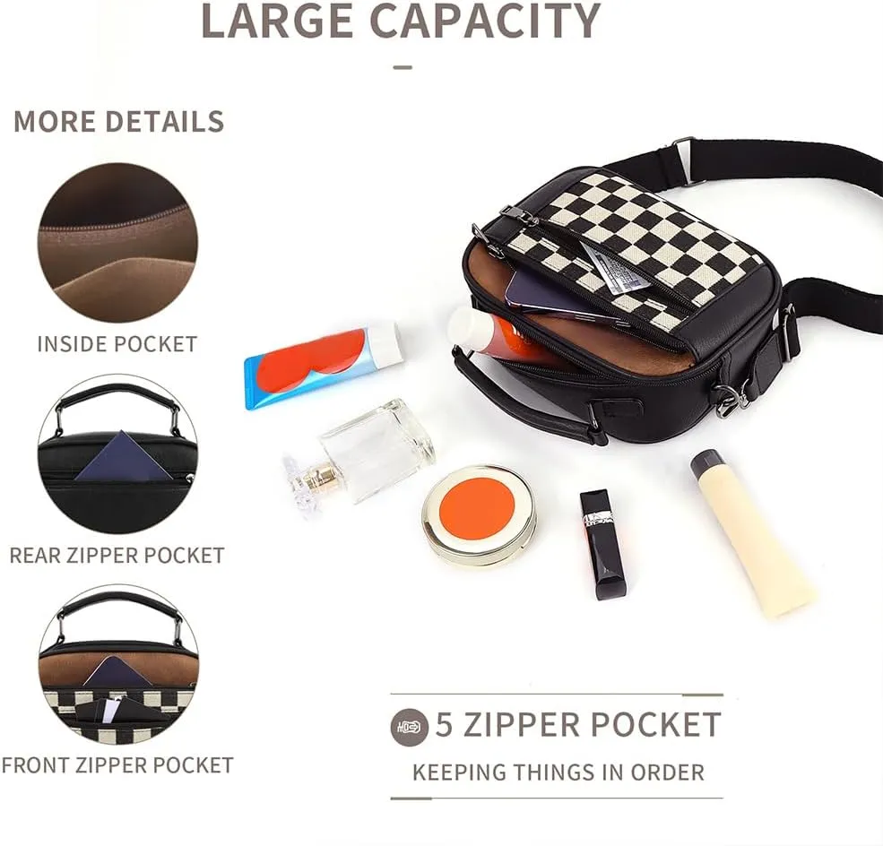 Checkered Crossbody Bags for Women Plaid Womens Cross Body Purses Checkerboard Leather Shoulder Bag Handbags