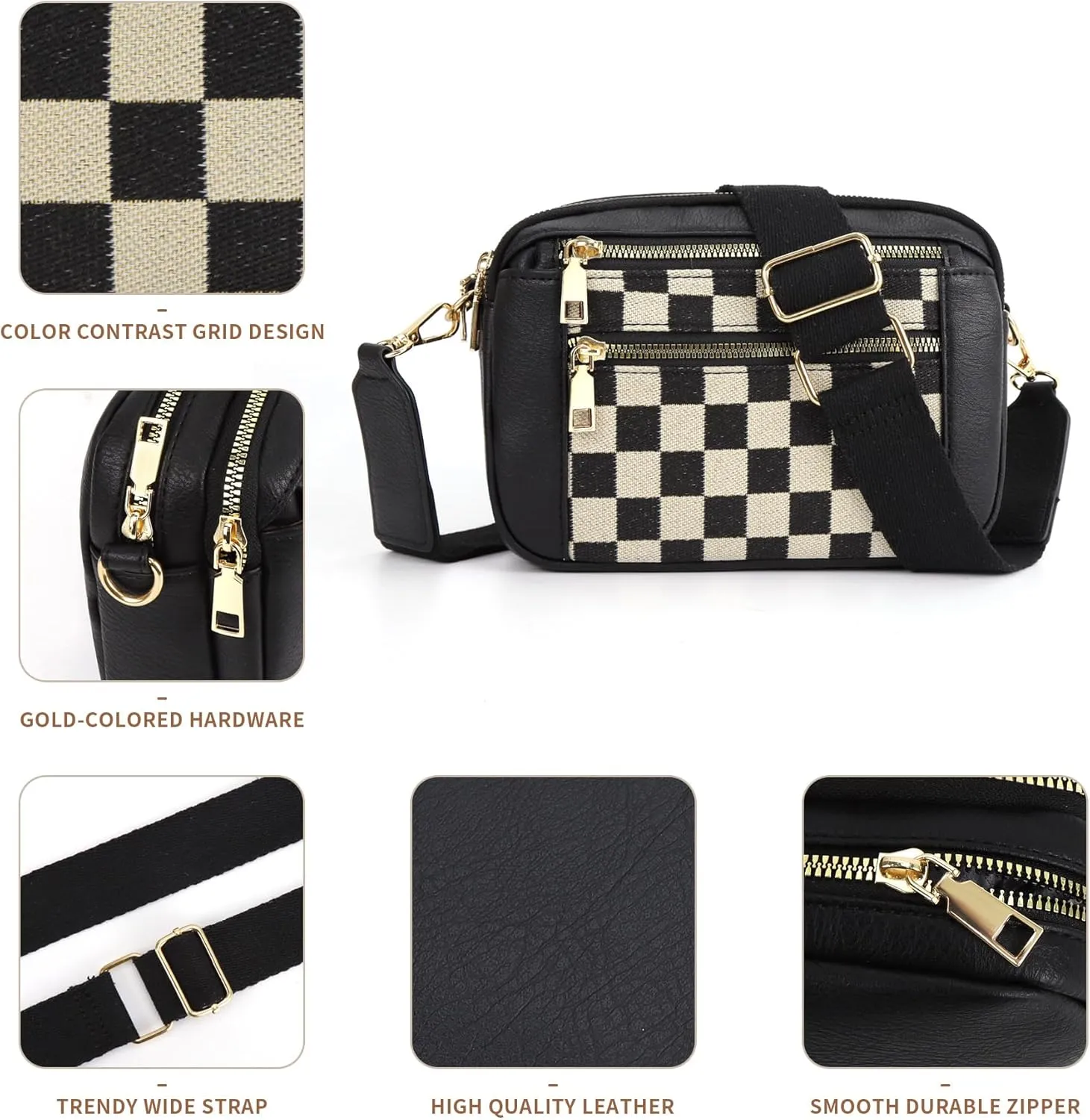 Checkered Crossbody Bags for Women Plaid Womens Cross Body Purses Checkerboard Leather Shoulder Bag Handbags