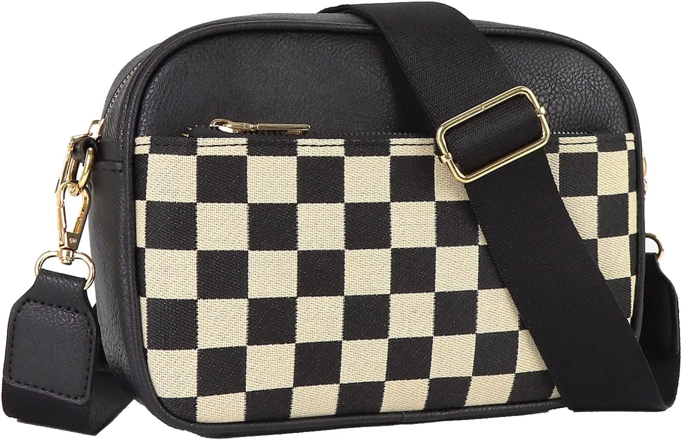 Checkered Crossbody Bags for Women Plaid Womens Cross Body Purses Checkerboard Leather Shoulder Bag Handbags