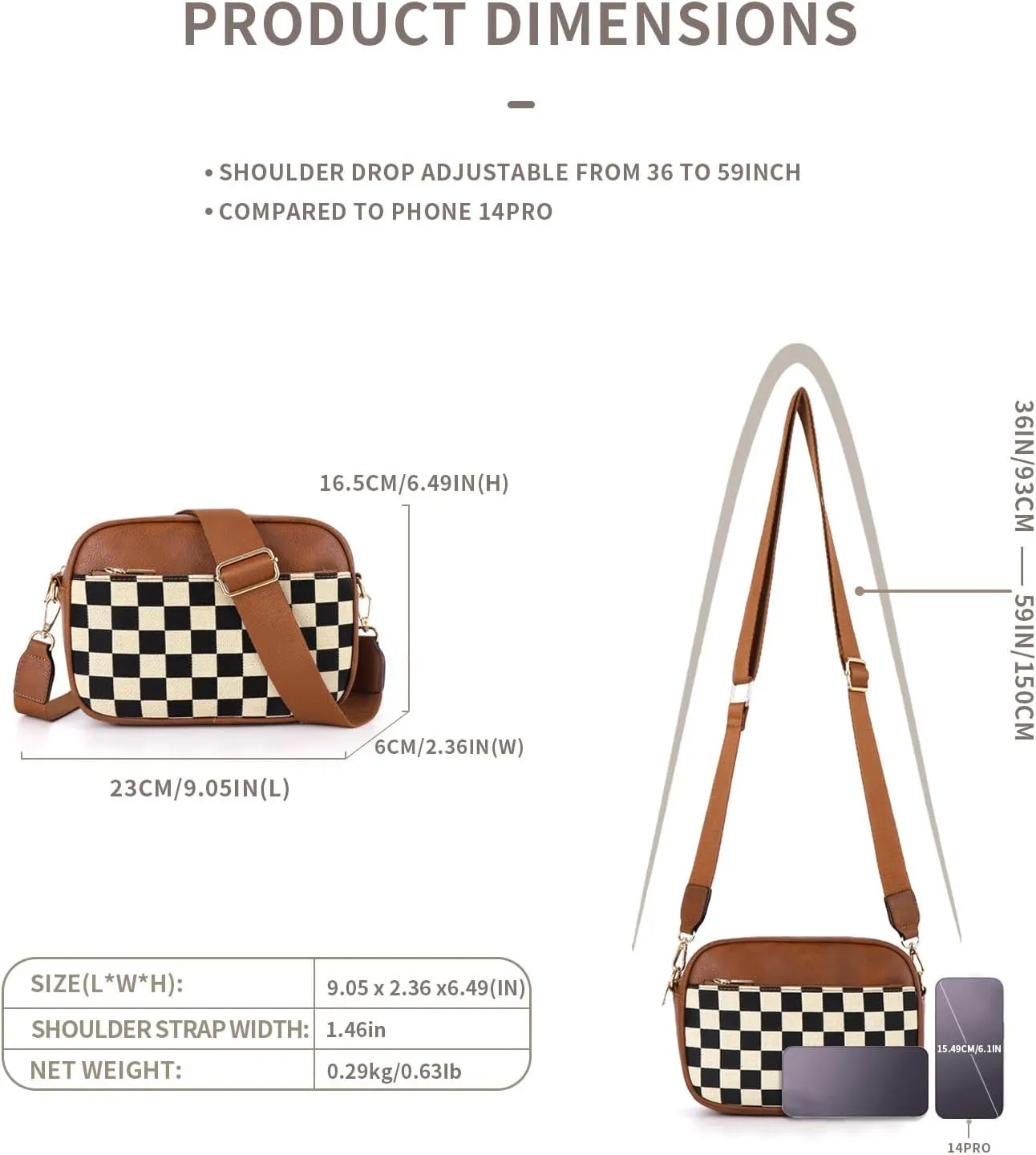 Checkered Crossbody Bags for Women Plaid Womens Cross Body Purses Checkerboard Leather Shoulder Bag Handbags