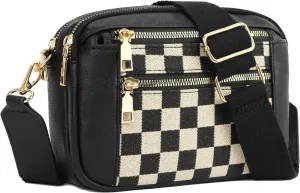 Checkered Crossbody Bags for Women Plaid Womens Cross Body Purses Checkerboard Leather Shoulder Bag Handbags