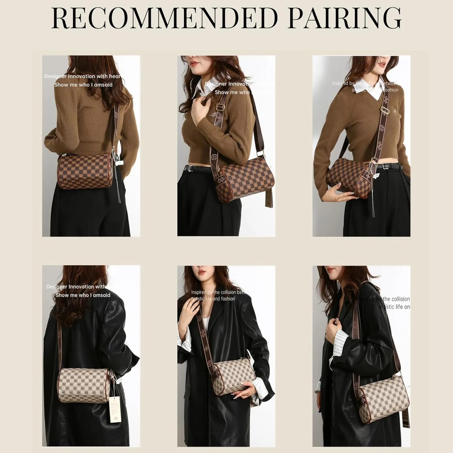 Checkered Crossbody Bags for Women,Vegan Leather Shoulder Handbags whit Adjustable Shoulder Strap