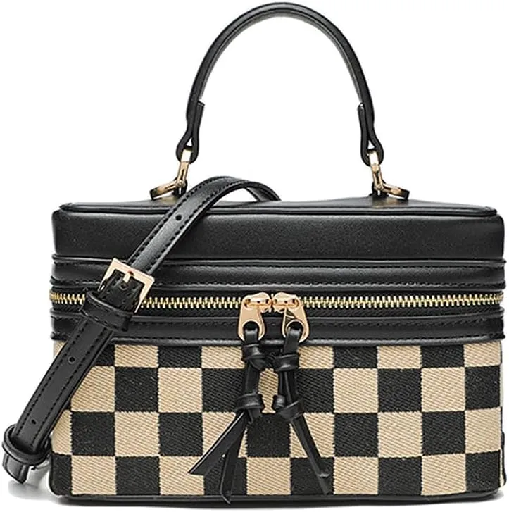 Checkered Crossbody Bags Small Designer Handbags for Women Checkerboard Shoulder Purse Trendy Plaid Top Handle Bag