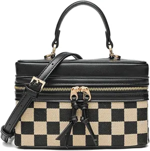 Checkered Crossbody Bags Small Designer Handbags for Women Checkerboard Shoulder Purse Trendy Plaid Top Handle Bag