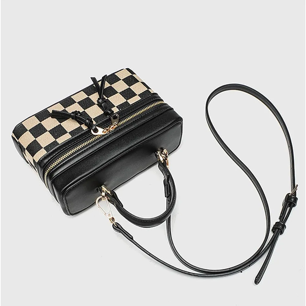 Checkered Crossbody Bags Small Designer Handbags for Women Checkerboard Shoulder Purse Trendy Plaid Top Handle Bag