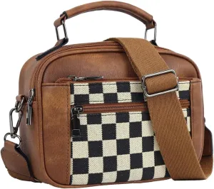 Checkered Crossbody Purse Women Plaid Shoulder Bag Checkerboard Top Hand Tote bag Leather Hobo Handbags