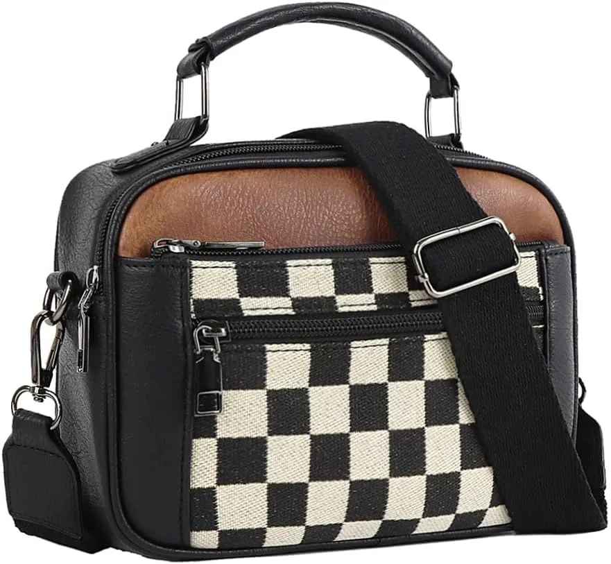 Checkered Crossbody Purse Women Plaid Shoulder Bag Checkerboard Top Hand Tote bag Leather Hobo Handbags