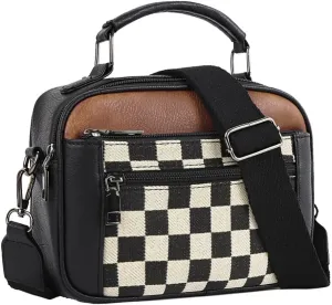 Checkered Crossbody Purse Women Plaid Shoulder Bag Checkerboard Top Hand Tote bag Leather Hobo Handbags