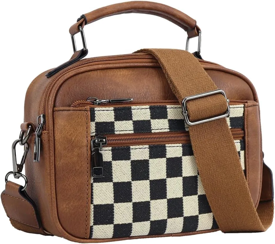 Checkered Crossbody Purse Women Plaid Shoulder Bag Checkerboard Top Hand Tote bag Leather Hobo Handbags
