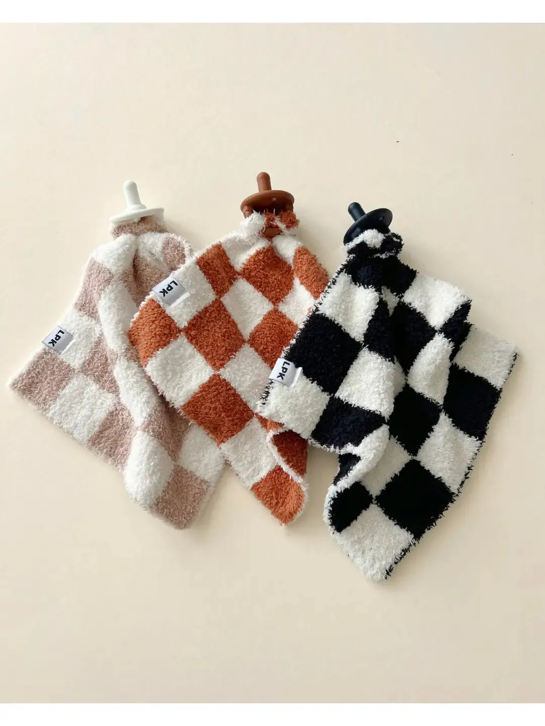 Checkered Lovey Blanket in Latte   White