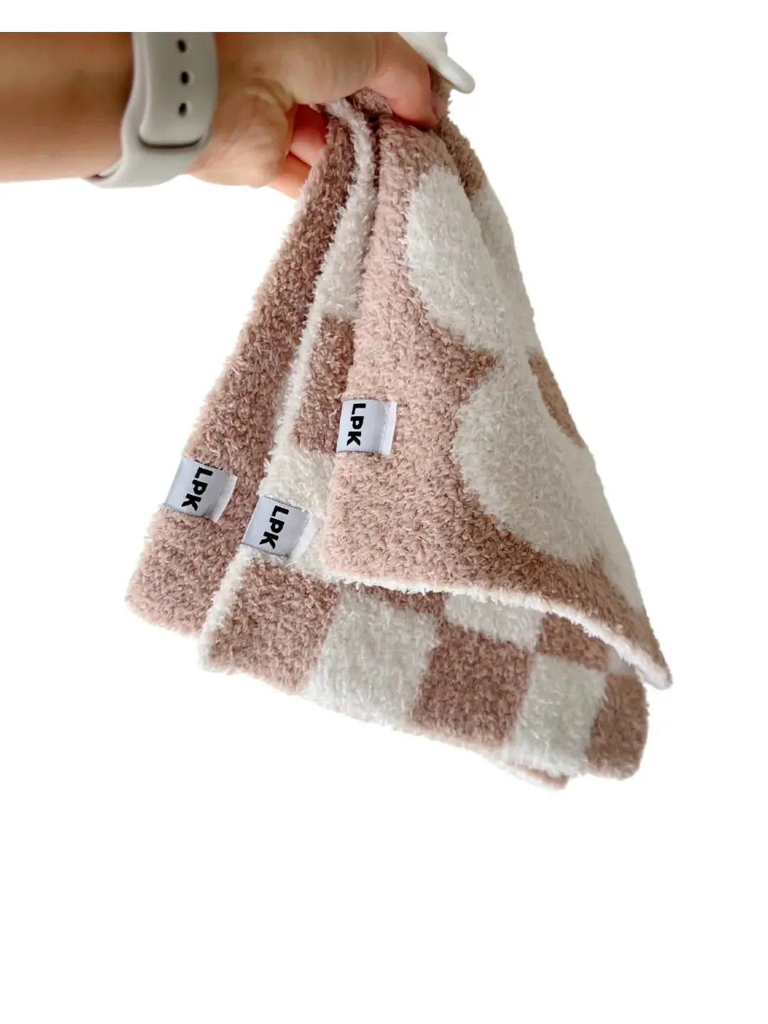 Checkered Lovey Blanket in Latte   White