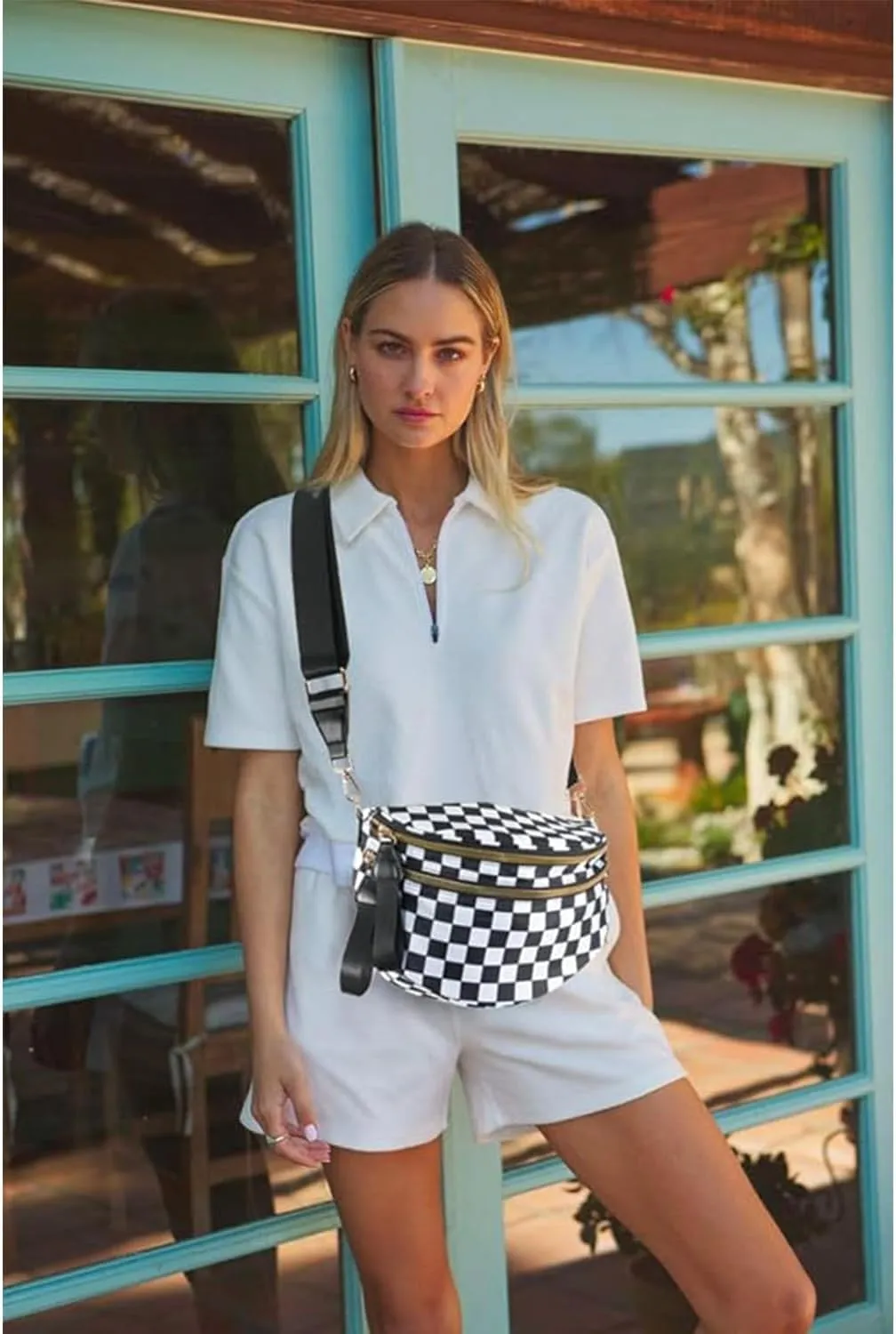 Checkered Nylon Crossbody Bag Bum Bag Checkered Handbags Wallets for Women Bum Bags for Women Crossbody