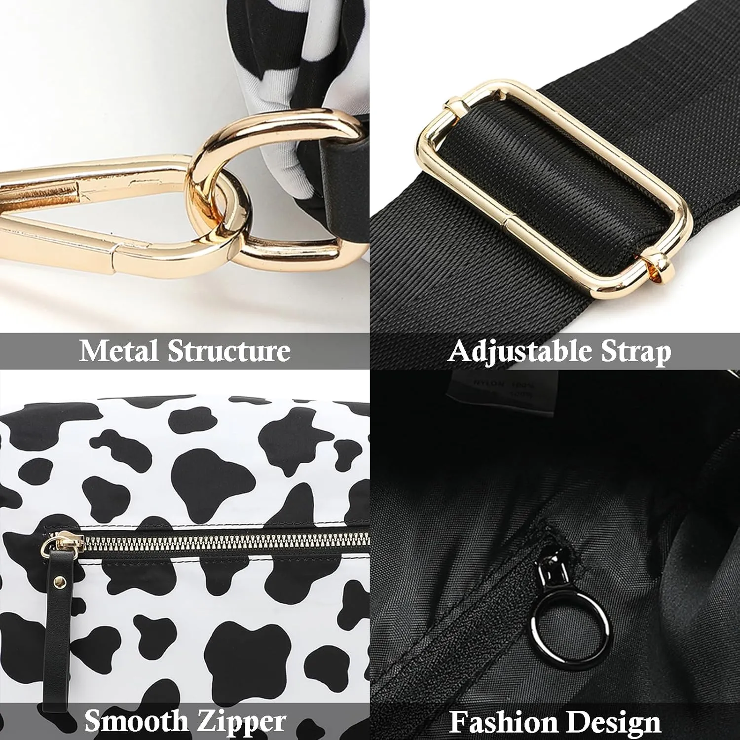 Checkered Nylon Crossbody Bags for Women Plaid Crescent Waist Bag Crescent Fanny Pack Shoulder Bag Handbags (White-Green)