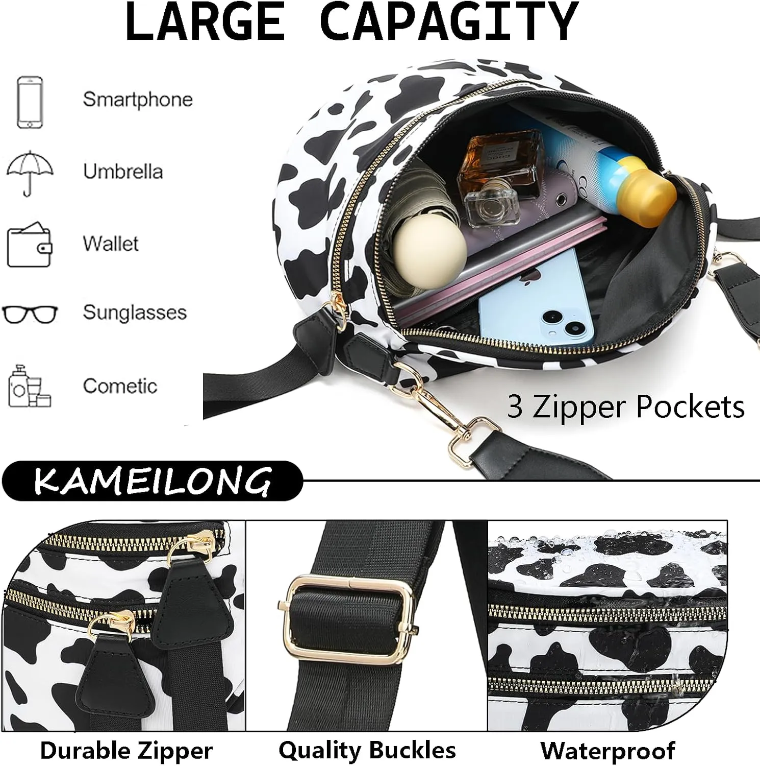 Checkered Nylon Crossbody Bags for Women Plaid Crescent Waist Bag Crescent Fanny Pack Shoulder Bag Handbags (White-Green)