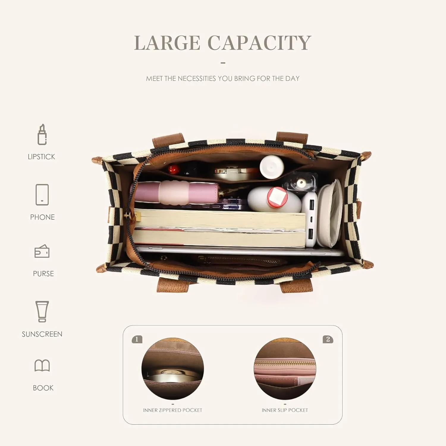 Checkered Tote Bag for Women,Checkered Crossbody Bag Black and White Purse Canvas Shoulder Top Handle Tote Handbags 2025