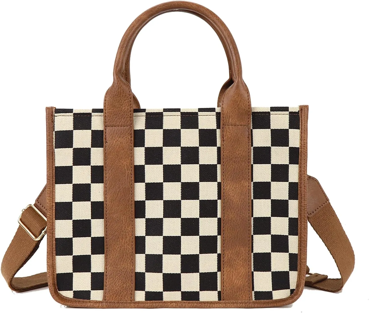 Checkered Tote Bag for Women,Checkered Crossbody Bag Black and White Purse Canvas Shoulder Top Handle Tote Handbags 2025