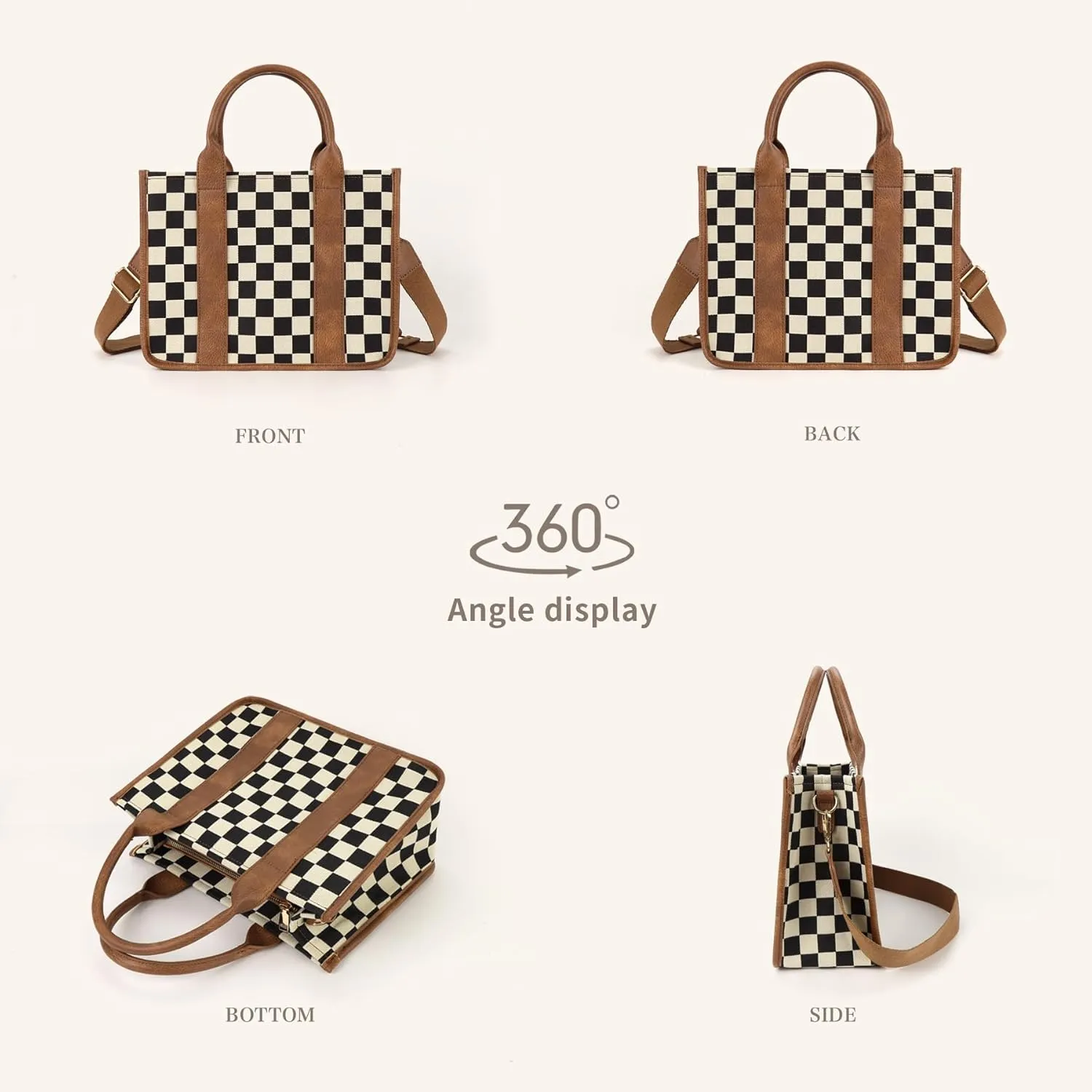 Checkered Tote Bag for Women,Checkered Crossbody Bag Black and White Purse Canvas Shoulder Top Handle Tote Handbags 2025