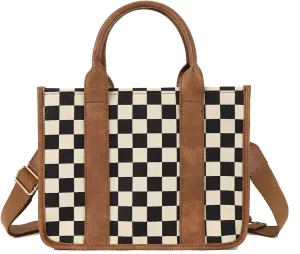 Checkered Tote Bag for Women,Checkered Crossbody Bag Black and White Purse Canvas Shoulder Top Handle Tote Handbags 2025