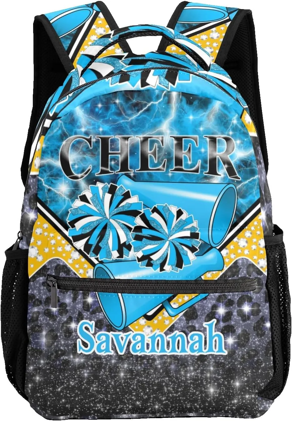 Cheer Bag Cheerleading Backpack Laptop Bag Customized Travel Daypack for Gift(Sky Blue Black Gold)