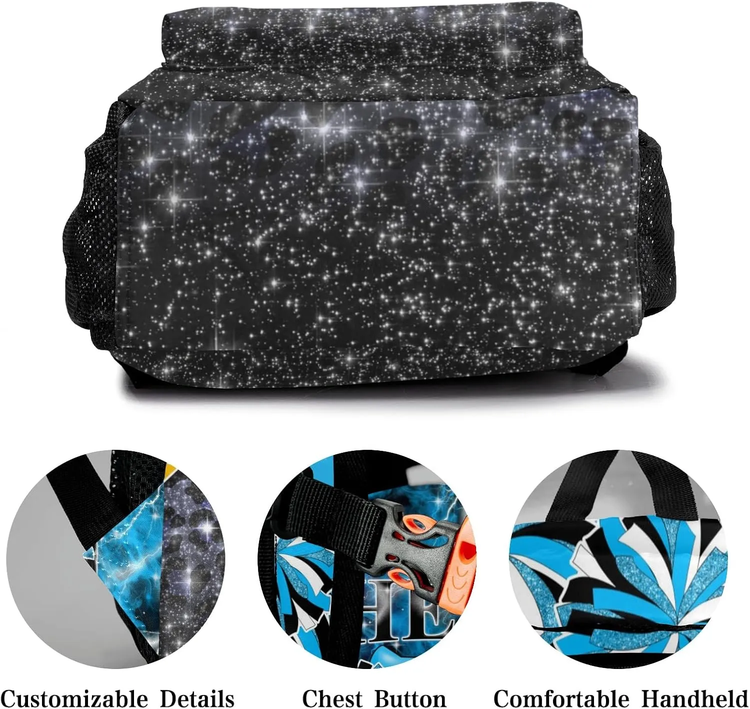 Cheer Bag Cheerleading Backpack Laptop Bag Customized Travel Daypack for Gift(Sky Blue Black Gold)