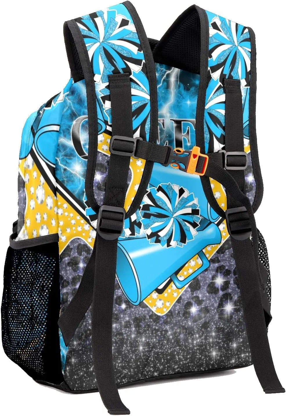Cheer Bag Cheerleading Backpack Laptop Bag Customized Travel Daypack for Gift(Sky Blue Black Gold)