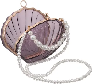 Chic Pearl Handbag for Women Shell Bag Manmade Pearl Shoulder Strap Fashion Shoulder Bag