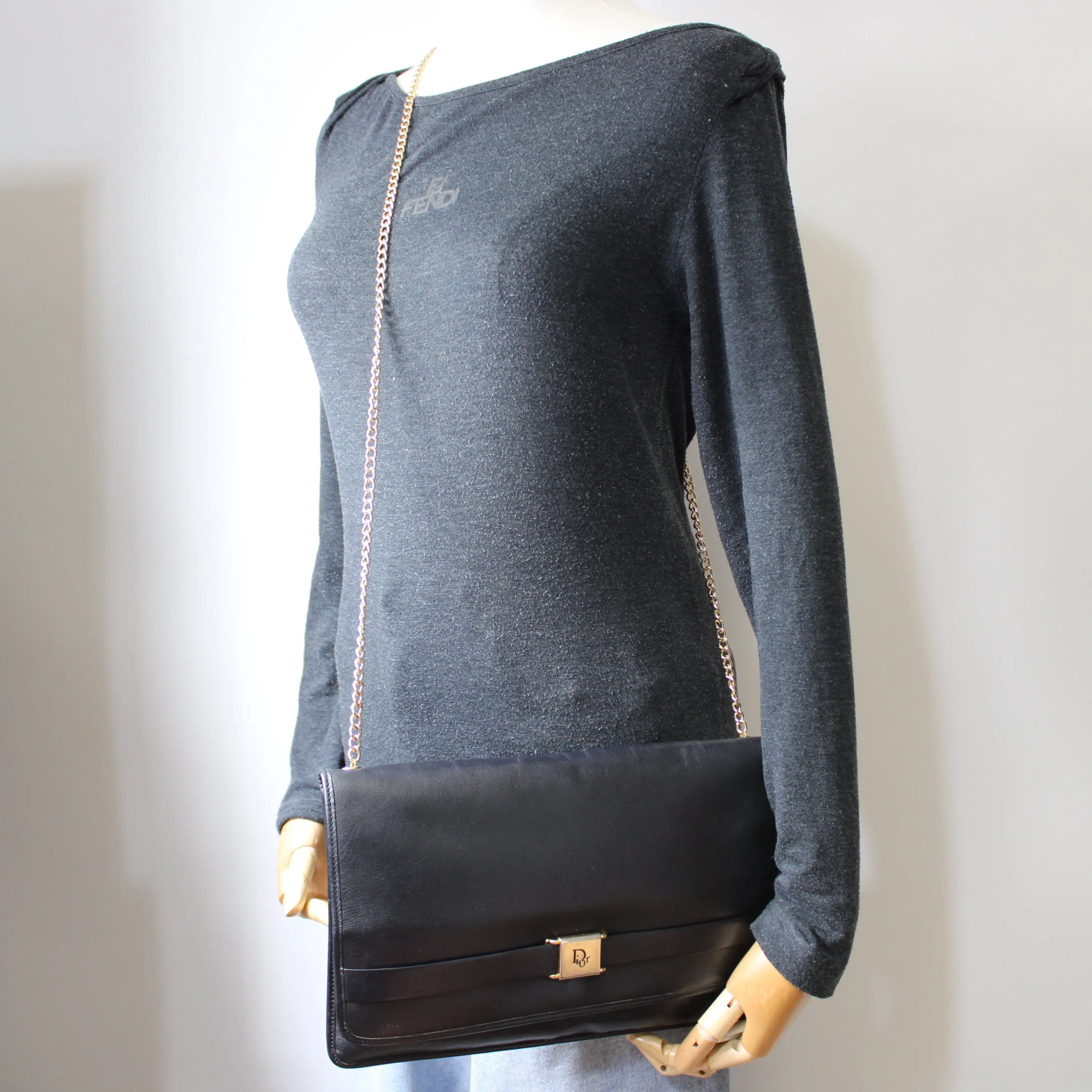 Christian Dior Black Leather Chain Crossbody Bag