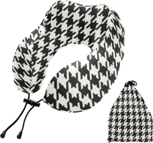 Classic Houndstooth Travel Neck Pillow Airplane Pillow Head Support Comfortable Airplane Pillow with Storage Bag Airplane Essentials for Airplane Car Home Use