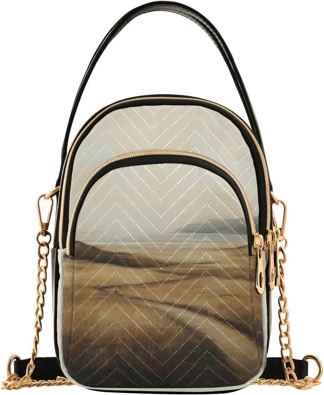 Coastal Path Field Beige Multi Pockets Crossbody Bags for Women Zip Cell Phone Purse Wallet Bag with Detachable Shoulder Strap Travel Purse for Women Girls Trendy Gift Traveling Working Shopping