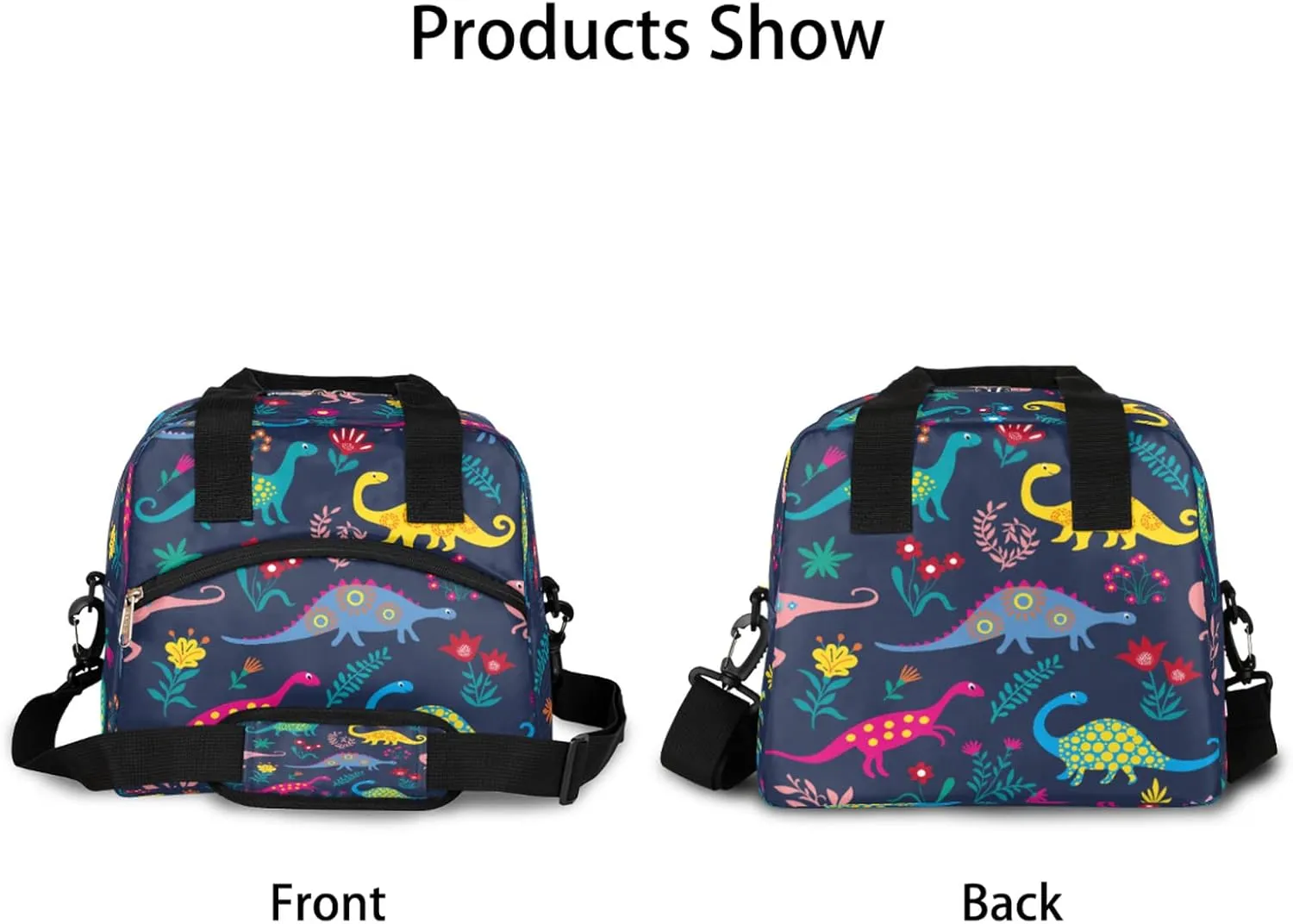 Colorful Dinosaurs Insulated Lunch Bag for Women Men Adult Cute Flower Large Cooler Thermal Lunch Box Durable Leakproof Tote Bag with Shoulder Strap for Work School Office Travel Meal Prep Bag