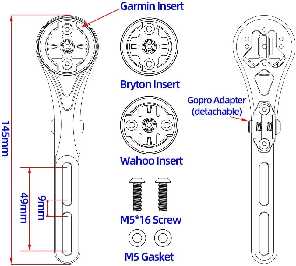 Compatible with Garmin Edge Wahoo Elemnt Bryton Rider Stages Dash Out Front Bike Mount for Aero Integrated Handlebar, GoPro Combo Mount with Camera and Headlight